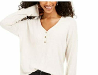 Hippie Rose Juniors' Henley Waffle Knit Top Brown Size Extra Small