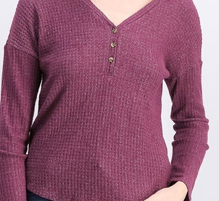 Hippie Rose Juniors' Henley Waffle Knit Top Purple Size Extra Large