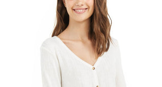 Hippie Rose Juniors Women's Twist-Front Button-Up Top White Size Medium