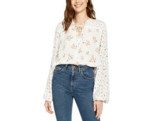 Hippie Rose Juniors' Ditsy Floral Peasant Top White Size Large