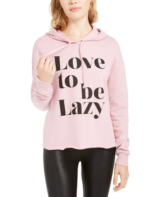 Rebellious One Juniors' Love To Be Lazy Hoodie Pink Size X-Small