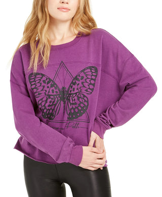 Rebellious One Juniors' Butterfly Graphic Sweatshirt Purple Size Extra Small