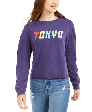 Rebellious One Juniors' Tokyo Graphic T-Shirt Blue Size Medium