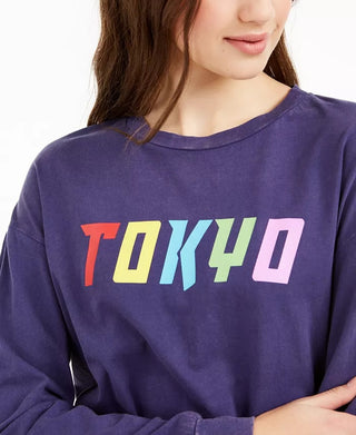 Rebellious One Juniors' Tokyo Graphic T-Shirt Blue Size Medium