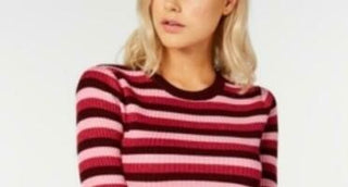 Hooked Up Women's By Iot Juniors' Shine Striped Rib-Knit Sweater Red Size Small