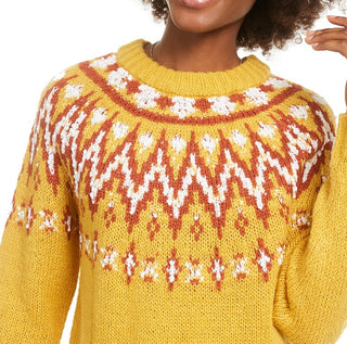 Hooked Up By Lot Juniors' Fair Isle Crewneck Sweater Yellow Size Small