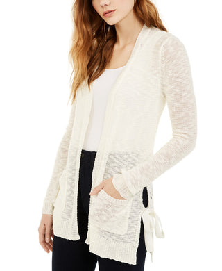 Hooked Up By Lot Juniors' Side-Tie Cardigan White Size Medium