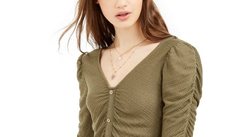 Crave Fame Juniors' Women's Ruched Textured Top Green Size Extra small