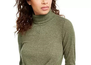 Crave Fame Juniors' Cozy Twist-Front Turtleneck Top Green Size Small