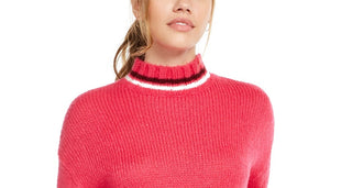 Planet Gold Juniors' Turtleneck Cropped Sweater Pink Size Large