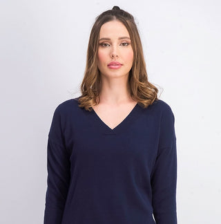 Planet Gold Women's Juniors' V-Neck Sweater Navy Size Extra Large