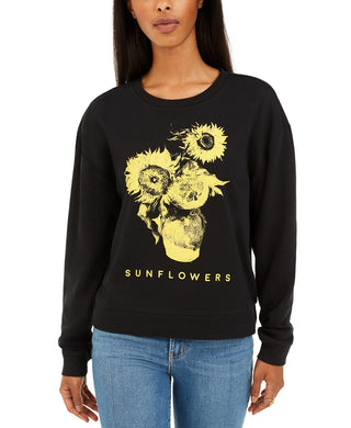 Mad Engine Juniors' Sunflower Graphic-Print T-Shirt Black - Size Small