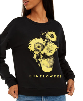 Mad Engine Juniors' Sunflower Graphic-Print T-Shirt Black - Size Small