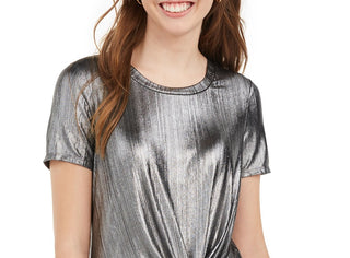 Love Fire Juniors'  Metallic Twist-Front Top Gray Size Extra Small