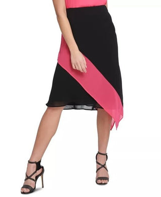 DKNY  Women's Colorblocked Asymmetrical Skirt Black Size Medium