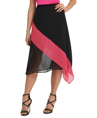 DKNY  Women's Colorblocked Asymmetrical Skirt Black Size Medium