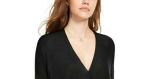 Polly & Esther Juniors' Women's Surplice-Neck Top Black Size Extra Large