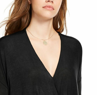 Polly & Esther Juniors' Surplice-Neck Top Black Size Extra Small