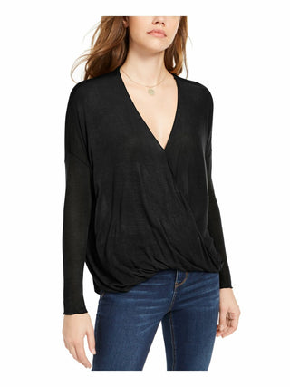 Polly & Esther Juniors' Surplice-Neck Top Black Size Extra Small