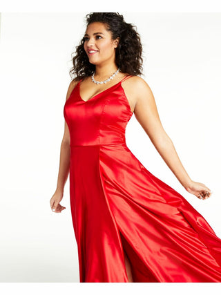 Sequin Hearts Juniors  Double-Strap Satin Gown Red Size 14