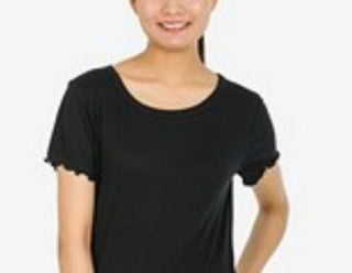 Pink Rose Juniors Women's Rib-Knit Lettuce-Edged T-Shirt Black Size Medium