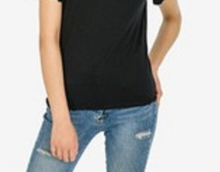 Pink Rose Juniors Women's Rib-Knit Lettuce-Edged T-Shirt Black Size Medium
