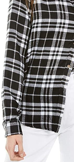 Polly & Esther Juniors Women's Plaid Utility Shirt Black Size Small