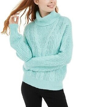 Crave Fame Juniors' Turtleneck Cable Knit Sweater Green Size Extra Large