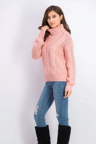 Crave Fame Juniors' Turtleneck Cable Knit Sweater Pink Size Large
