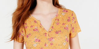 Ultra Flirt Juniors' Floral Lace-Back T-Shirt Orange Size Extra Large