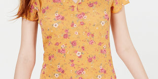 Ultra Flirt Juniors' Floral Lace-Back T-Shirt Orange Size Extra Large
