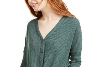 Ultra Flirt Juniors' Cozy Ribbed Tie-Front Top Green Size Extra Small