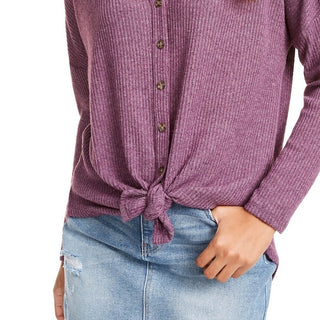 Ultra Flirt Juniors' Cozy Ribbed Tie-Front Top Purple Size Small