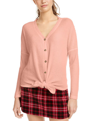 Ultra Flirt Juniors'  Waffle-Knit Tie-Front Top Pink Size Medium