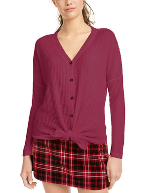 Ultra Flirt Juniors' Waffle-Knit Tie-Front Top Red Size Small