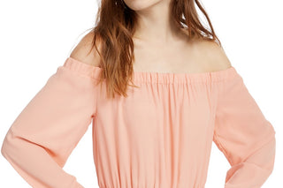 Ultra Flirt Juniors' Smocked Off-The-Shoulder Top Peach Beige Size Extra Large
