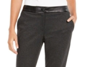 Calvin Klein Women's Faux-Leather-Trim Slim-Leg Pants Dark Gray Size 16