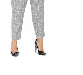 Calvin Klein Women's Plaid Tie-Waist Pants Silver Size 14