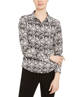 Calvin Klein Women's Snakeprint Button-Front Top Black Size Extra Small