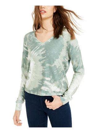 Crave Fame Juniors' Cozy Ribbed Tie-Dyed Top Green Size Large