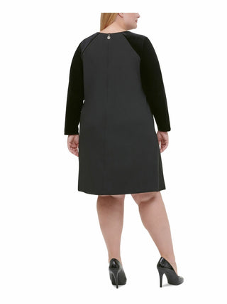 Tommy Hilfiger Women's Plus Size Velvet-Sleeve A-Line Dress Black Size 16W