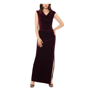 Xscape Women's Plus Size Drape-Front Velvet Gown Purple Size 14