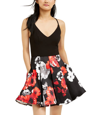 Speechless Juniors' Printed-Skirt Dress Black Size 11