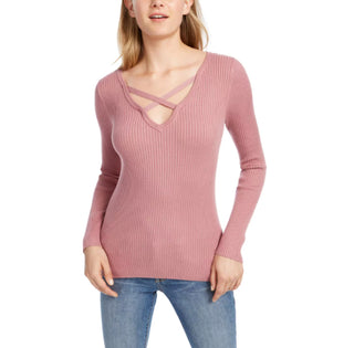 Hippie Rose Juniors' Crisscross Sweater Pink Size Large