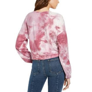 Hooked Up by IOT Juniors' Tie-Dyed Pullover Sweater Pink Size Large
