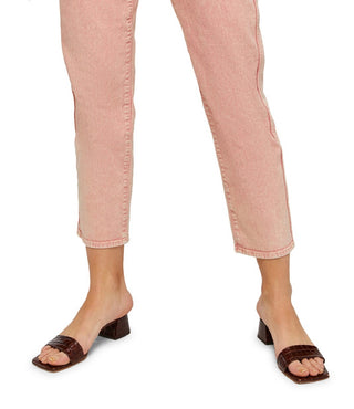 JEN7 Women's Stretch Zippered Acid Wash Straight Leg Jeans Pink Size 30