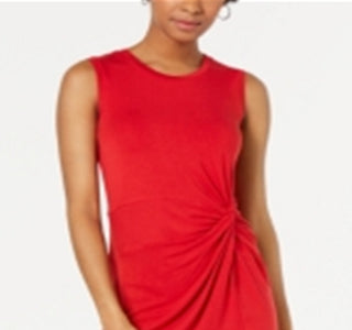 Maison Jules Women's Twist Front Sleeveless Jewel Neck Above The Knee Sheath Dress Red Size X-Small