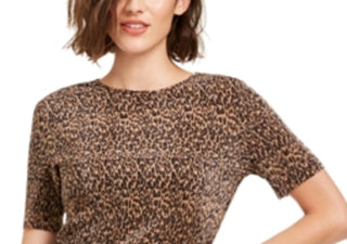 The Fifth Label Women's Animal Print Ribbed Blouse Brown Size X-Large