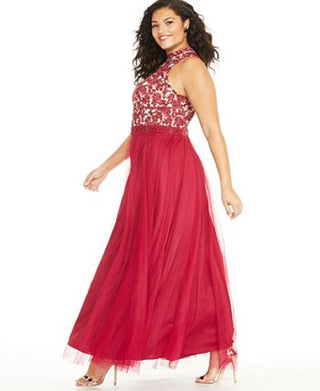 City Studios Women's Rhinestone Embroidered Gown Red Size 14W