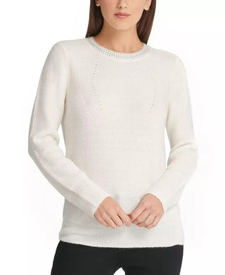 DKNY Women's Embellished Sweater White Size Medium